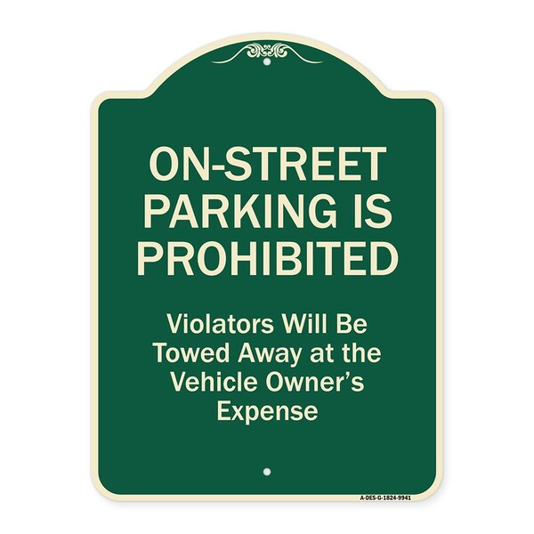 Signmission Designer Series-On-street Parking Prohibited Violators Will Be Towed Ve, 24" x 18", G-1824-9941 A-DES-G-1824-9941 - main